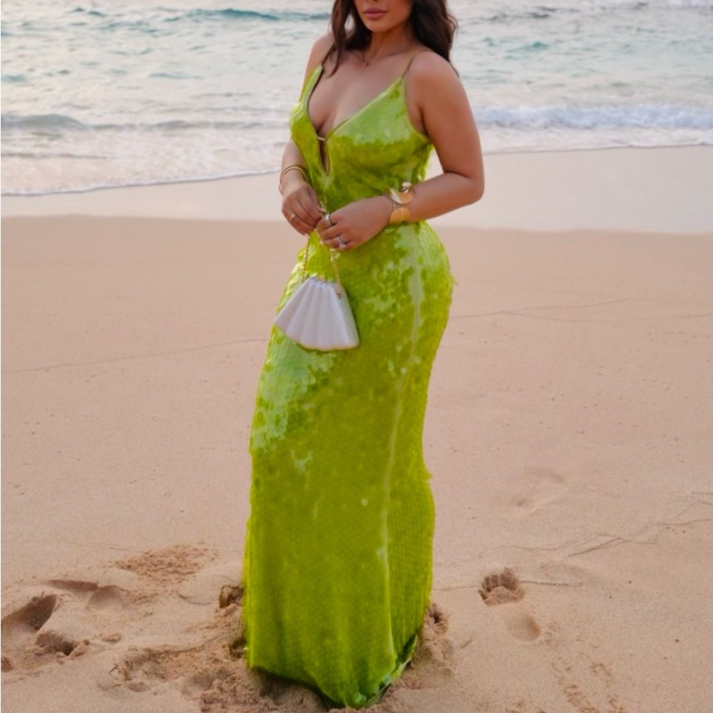 Vibrant Green Sequin Maxi Dress